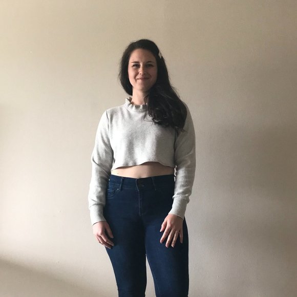 J. Crew Sweaters - J Crew Light Grey Crop Ruffle Neck Sweater